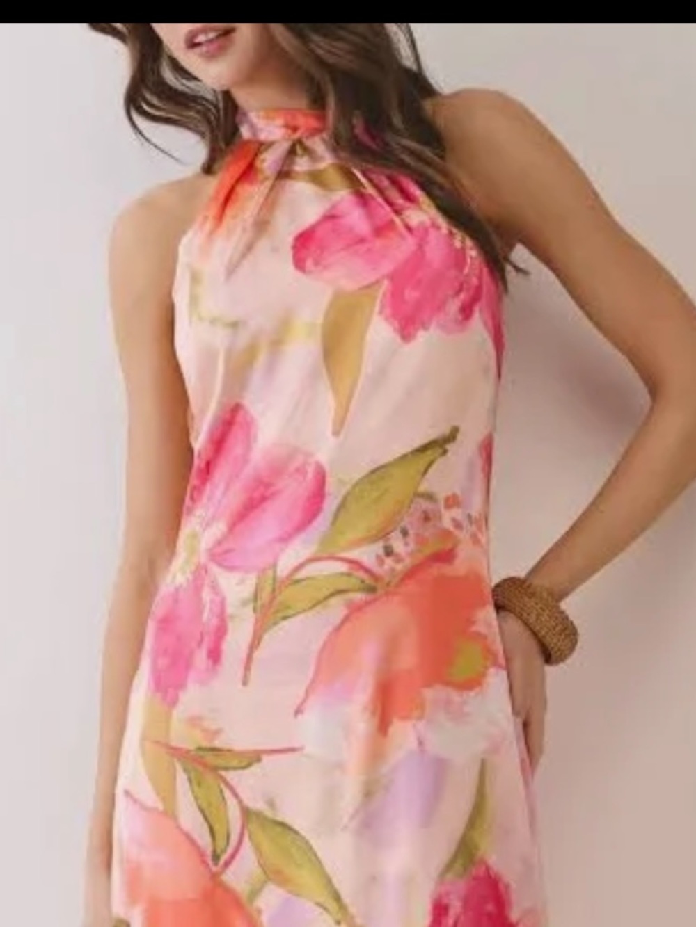 Falling Flowers NWT XL Floral Halter Neck Pink Coral BLUE FLARE FORMAL Dress